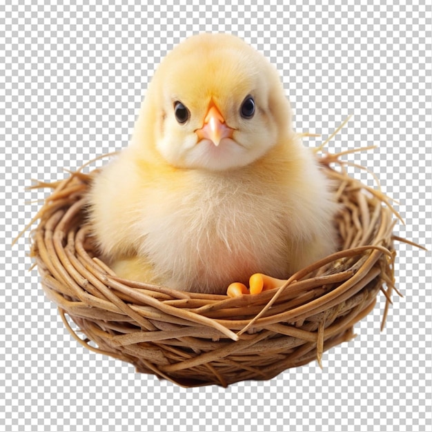 PSD cute little chick in a nest on transparent background