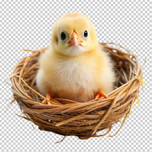 PSD cute little chick in a nest on transparent background