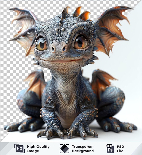 PSD cute little dragon sitting on the ground in high quality