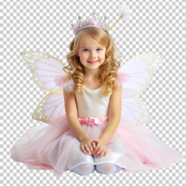 PSD cute little girl dressed as a fairy princess on transparent background