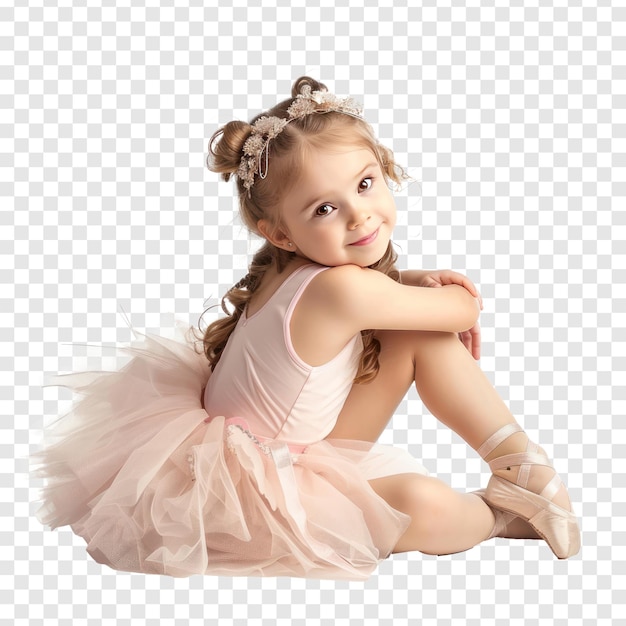 Cute little girl dressing to becoming a ballerina isolate on transparency background