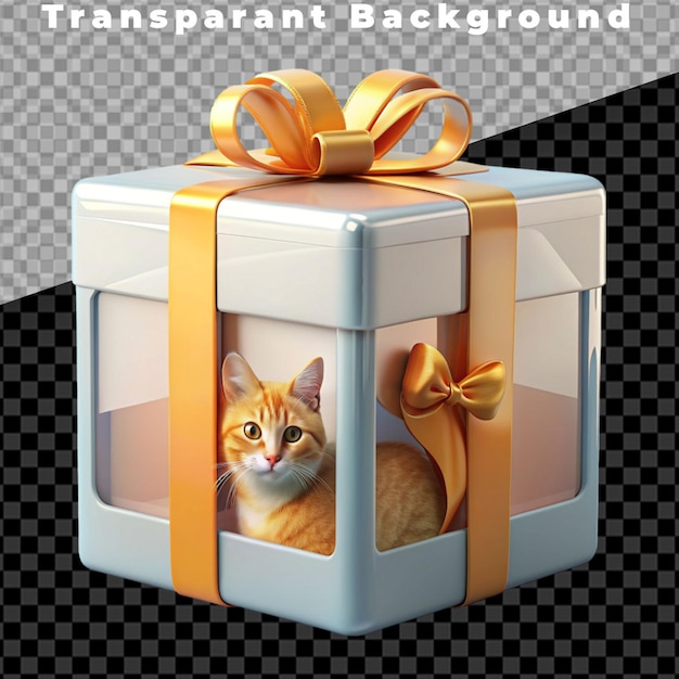 Cute little kitten in a gift box With red Ribbon on solid white background ai generative