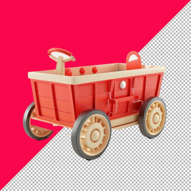 Cute Little Red Wagon 3D cartoon isolated render white background PNG PSD