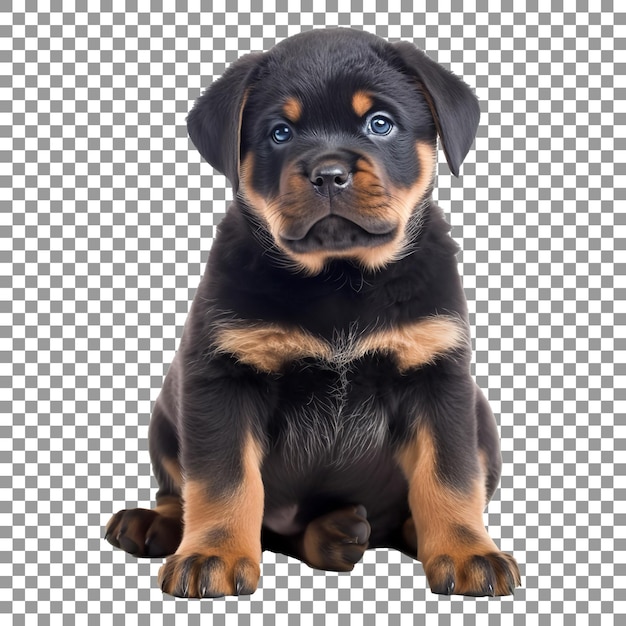 Cute little rottweiler breed puppy isolated on transparent background