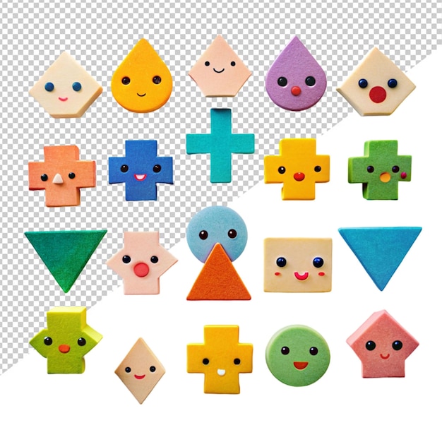 cute math figures geometric shapes on transparent background