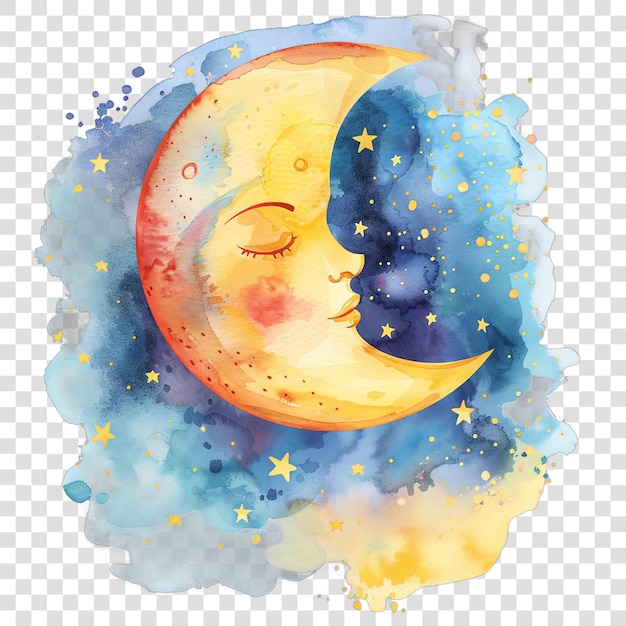 cute moon and stars illustration watercolor