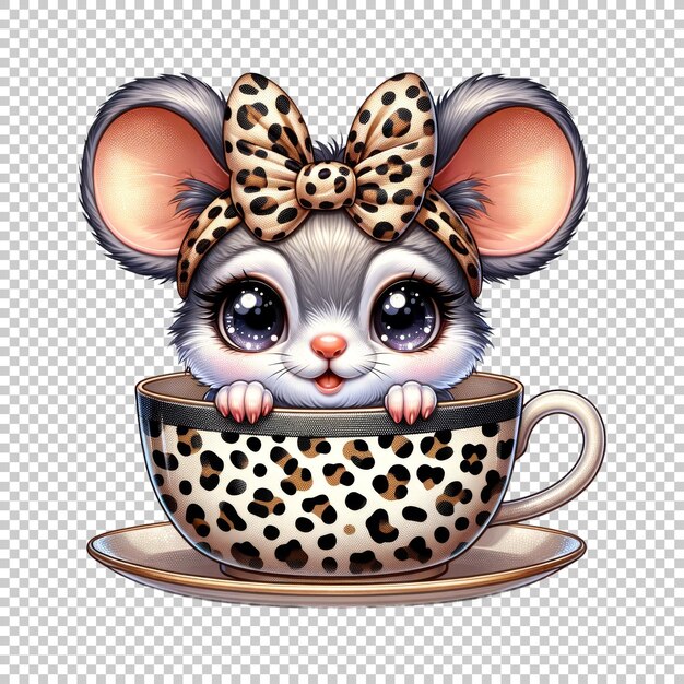 Cute mouse in a teacup illustration