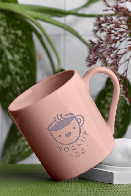 Cute mug design with plants mockup