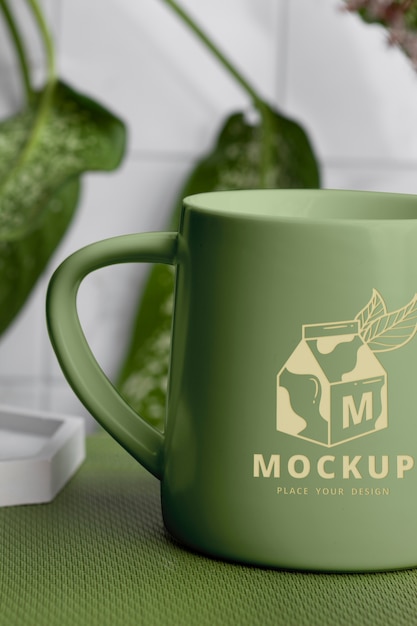 Cute mug design with plants mockup