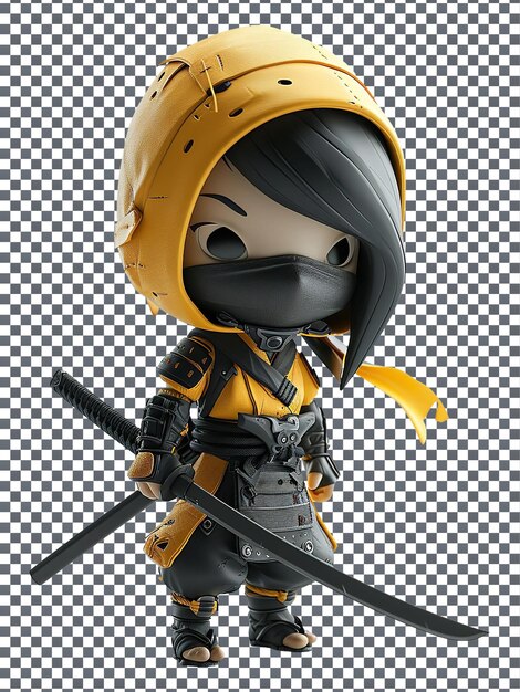 PSD cute ninja silent infiltrator character isolated on transparent background