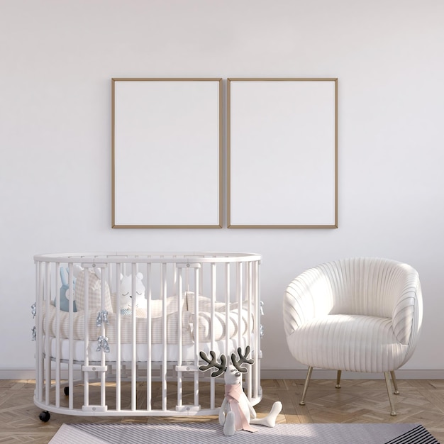 cute nursery room with poster photo mockup