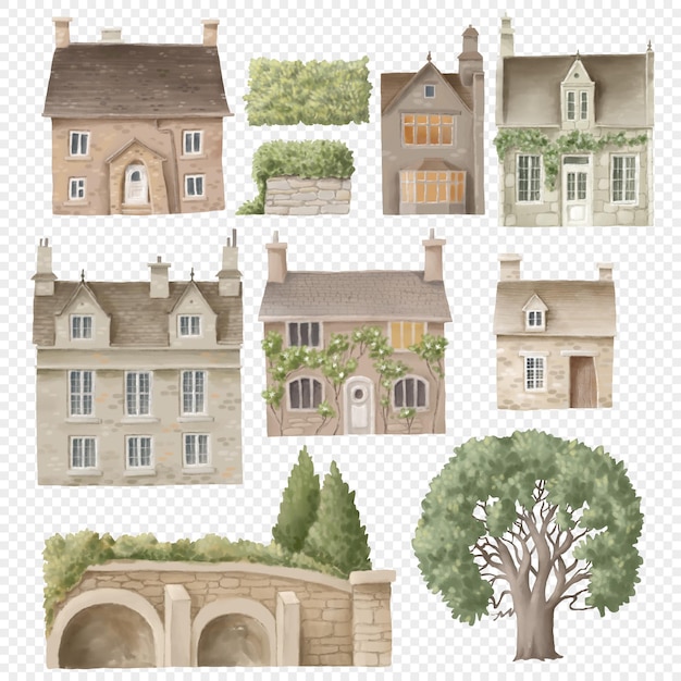 Cute old houses clipart set