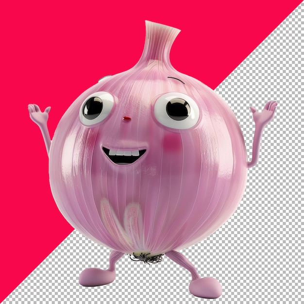 Cute Onion Character 3D Isolated Render White Background Transparent Background PNG PSD