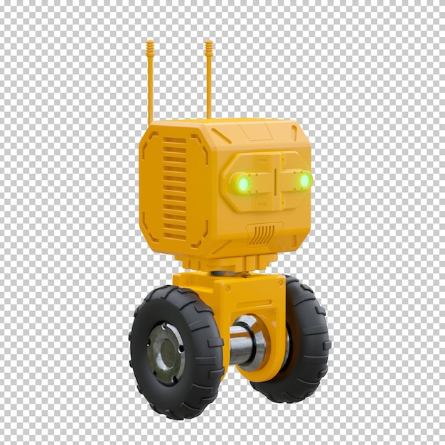 Cute orange robot on wheels isolated on white background space exploration assistant terrestrial drone