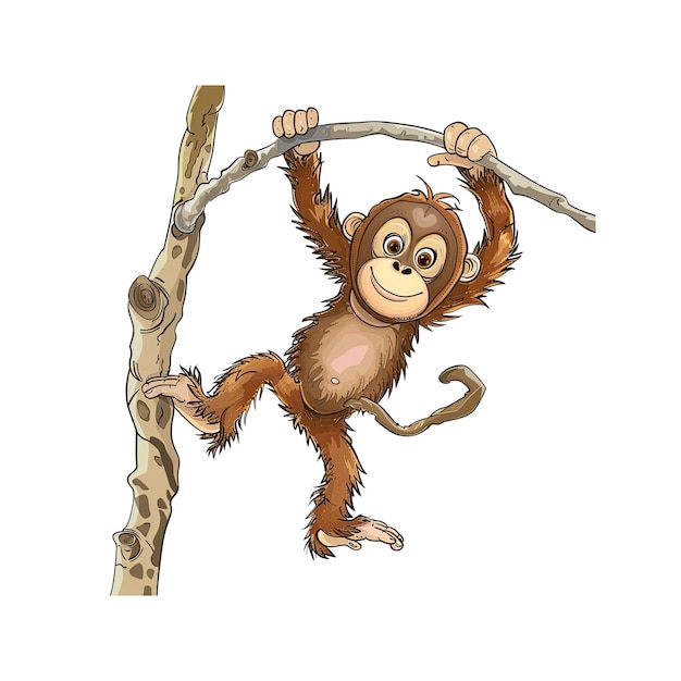 PSD a cute orangutan cartoon hanging cartoon illustration