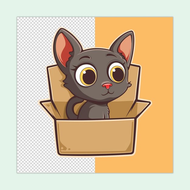 PSD a cute oriental shorthair cat stuck in cardboard isolated on a transparent background