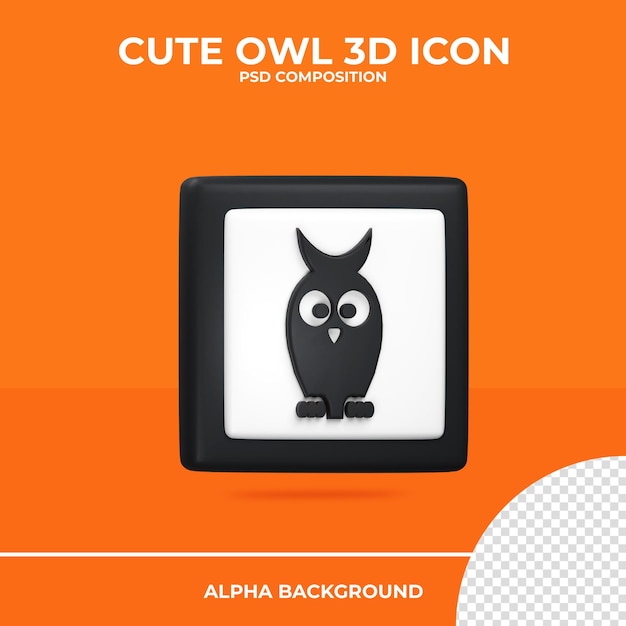 Cute owl 3d rendering icon halloween Premium Psd