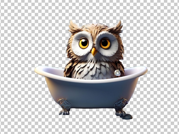 Cute owl taking a bath in the bathtub Animal cartoon concept isolated