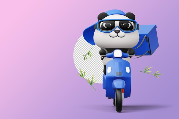 Cute Panda riding a motorcycle panda delivery 3d rendering