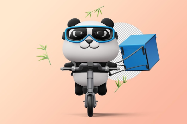 Cute Panda riding scooter panda delivery 3d rendering