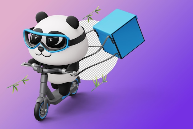 Cute Panda riding scooter panda delivery 3d rendering