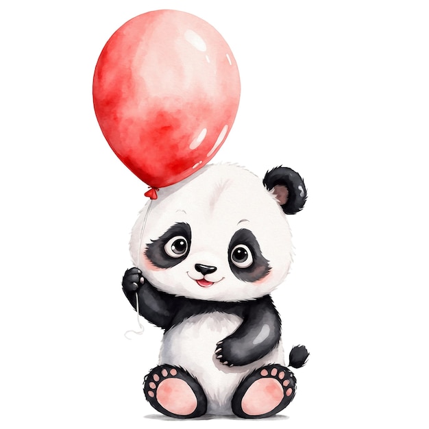 Cute panda with a balloon in watercolor style