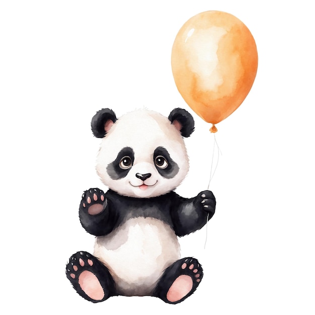 Cute panda with a balloon in watercolor style