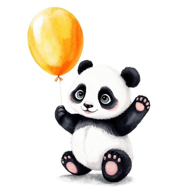 Cute panda with a balloon in watercolor style