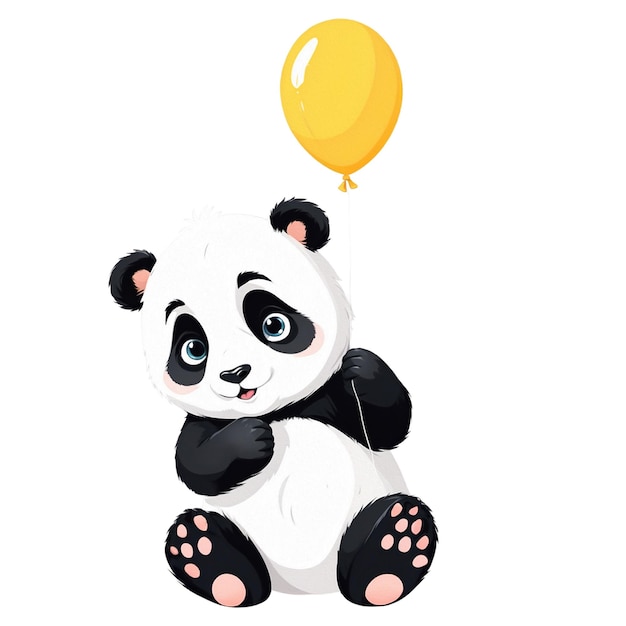 Cute panda with a balloon in watercolor style