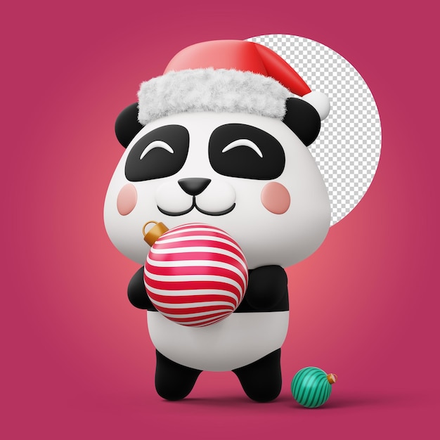 Cute panda with christmas hat happy christmas 3d rendering