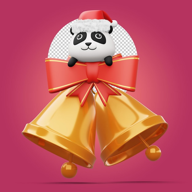 Cute panda with christmas hat happy christmas 3d rendering