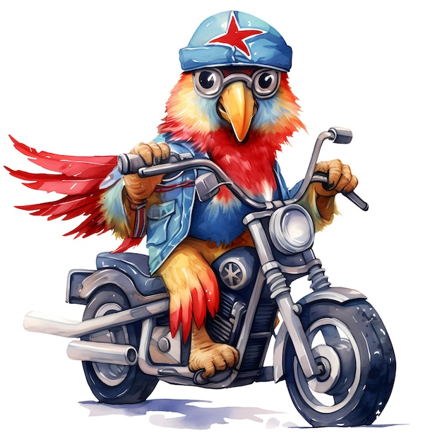 PSD cute parrot american motorcycle clipart illustration