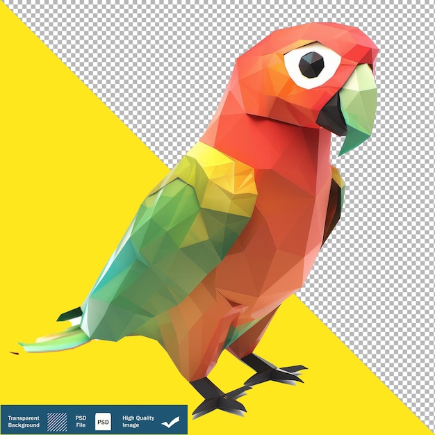 PSD cute parrot isometric render transparent background png psd