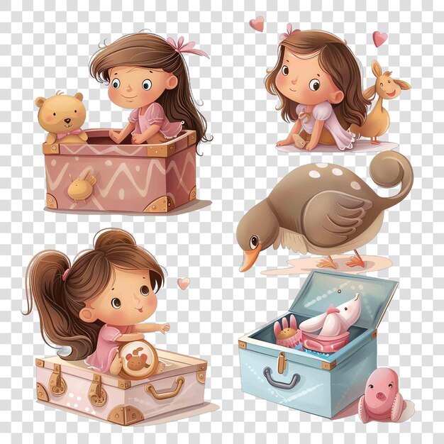 PSD cute pastel nursery girls toy box watercolor nurseryon transparent background