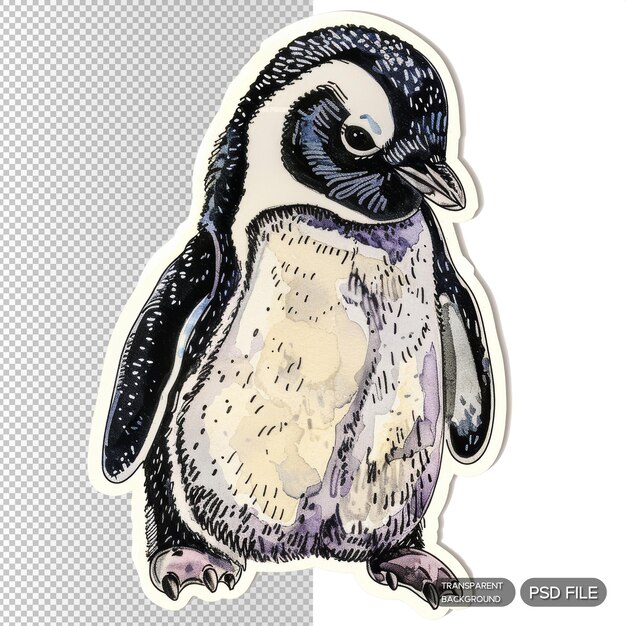 PSD cute penguin animal sticker adorable handdrawn illustration for kids scrapbooking and craft projects