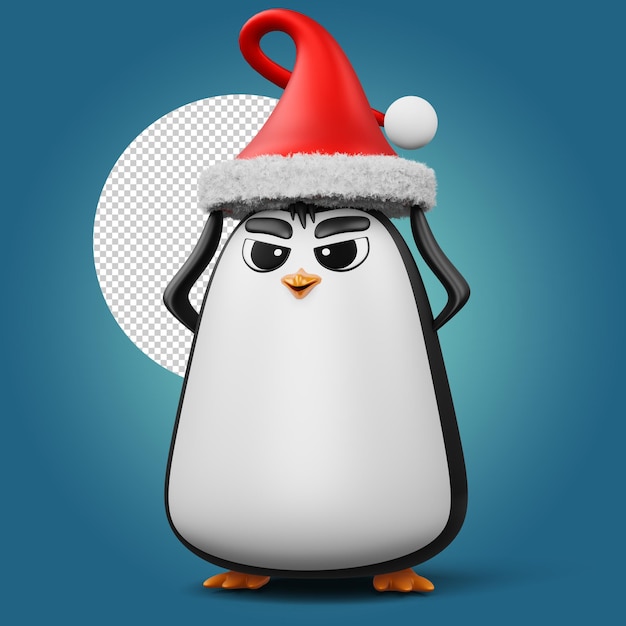 Cute penguin with christmas hat happy christmas 3d rendering