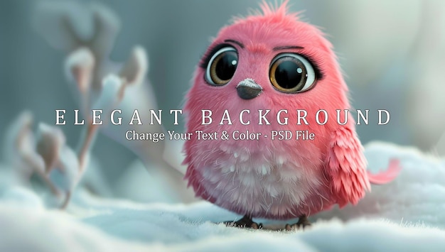 PSD cute pink bird in a winter wonderland