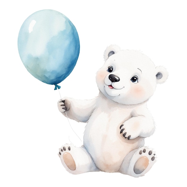 cute polar bear with a balloon in watercolor style