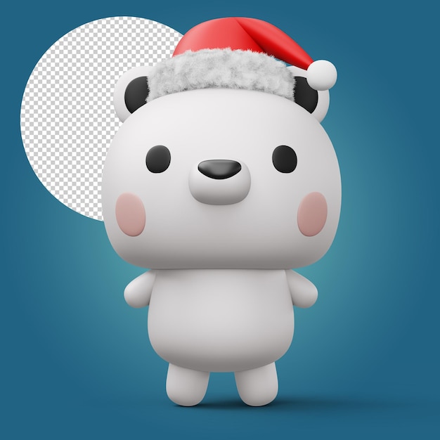 Cute Polar bear with christmas hat happy christmas 3d rendering