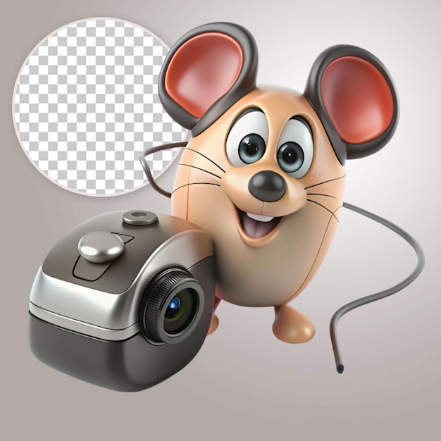 PSD cute possum with photo camera on transparent background