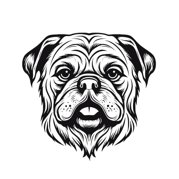 cute pug black outlined only vector