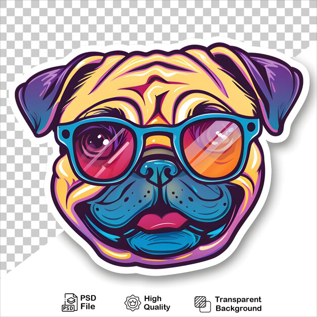 PSD cute pug dog with glasses sticker png transparent background