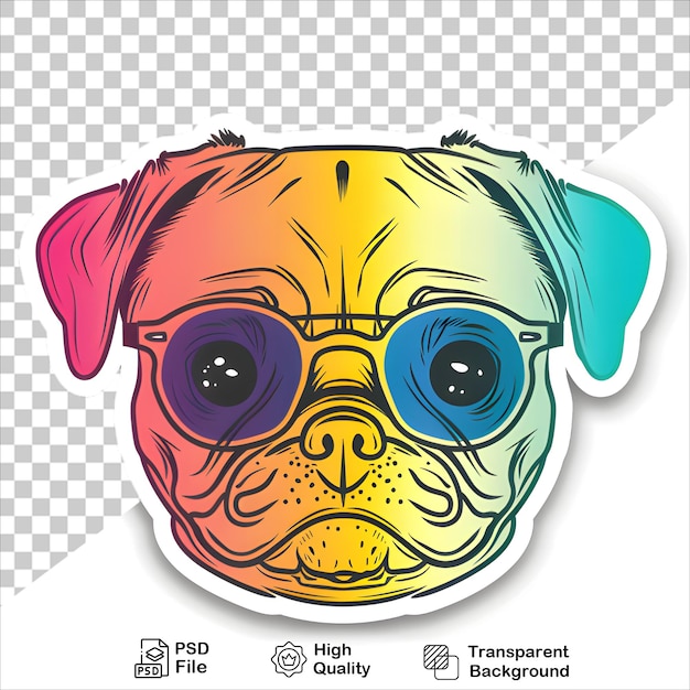 PSD cute pug dog with glasses sticker png transparent background