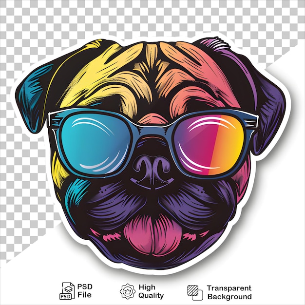 PSD cute pug dog with glasses sticker png transparent background