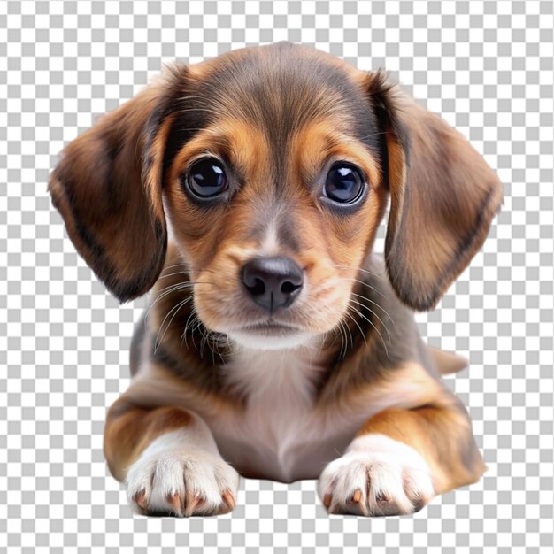 cute puppy with big eyes lying down on transparent backround