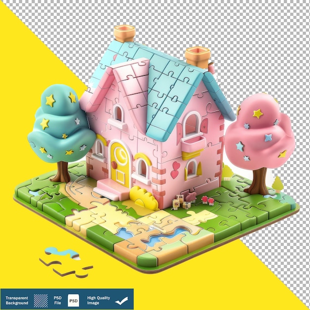 Cute Puzzle Isometric Render Transparent Background PNG PSD