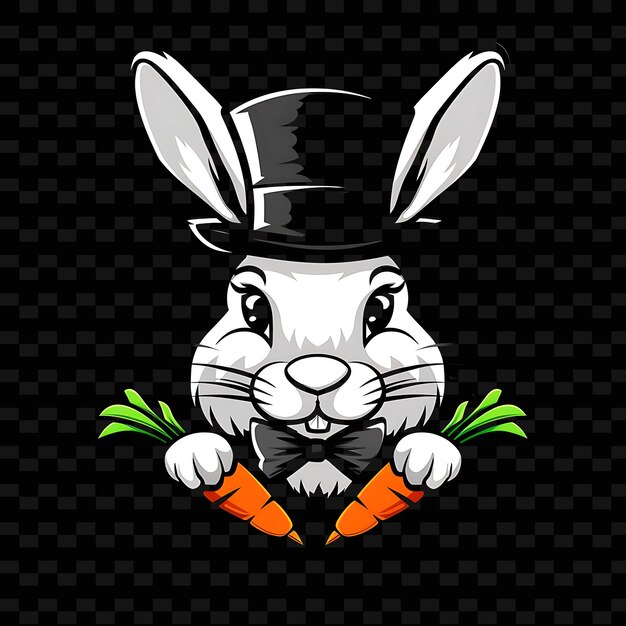 Cute Rabbit Mascot Logo With a Carrot and a Top Hat Designed Cute Abstract Vector Designs