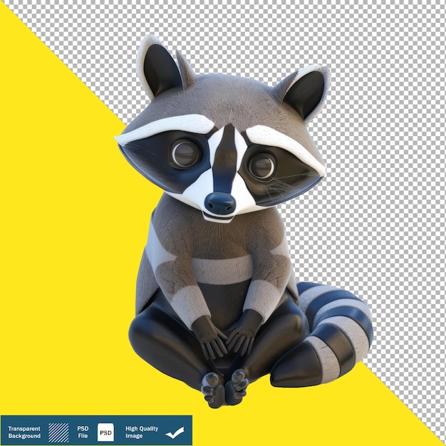 Cute Raccoon Isometric Render Transparent Background PNG PSD