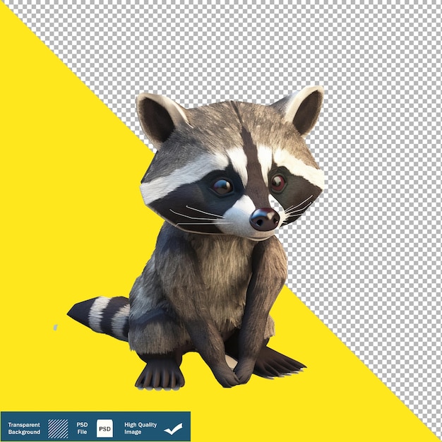 Cute Raccoon Isometric Render Transparent Background PNG PSD