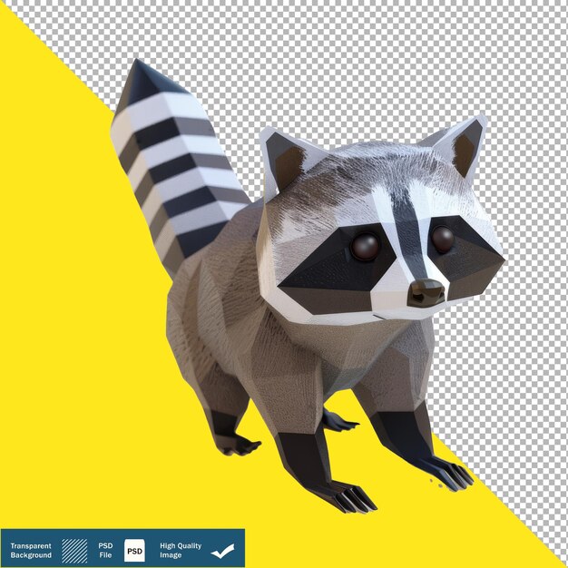 Cute Raccoon Isometric Render Transparent Background PNG PSD